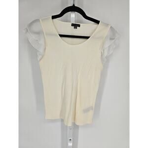 By Design White Rib Mesh Ruffle Sleeve Scoop-Neck Blouse Size XL